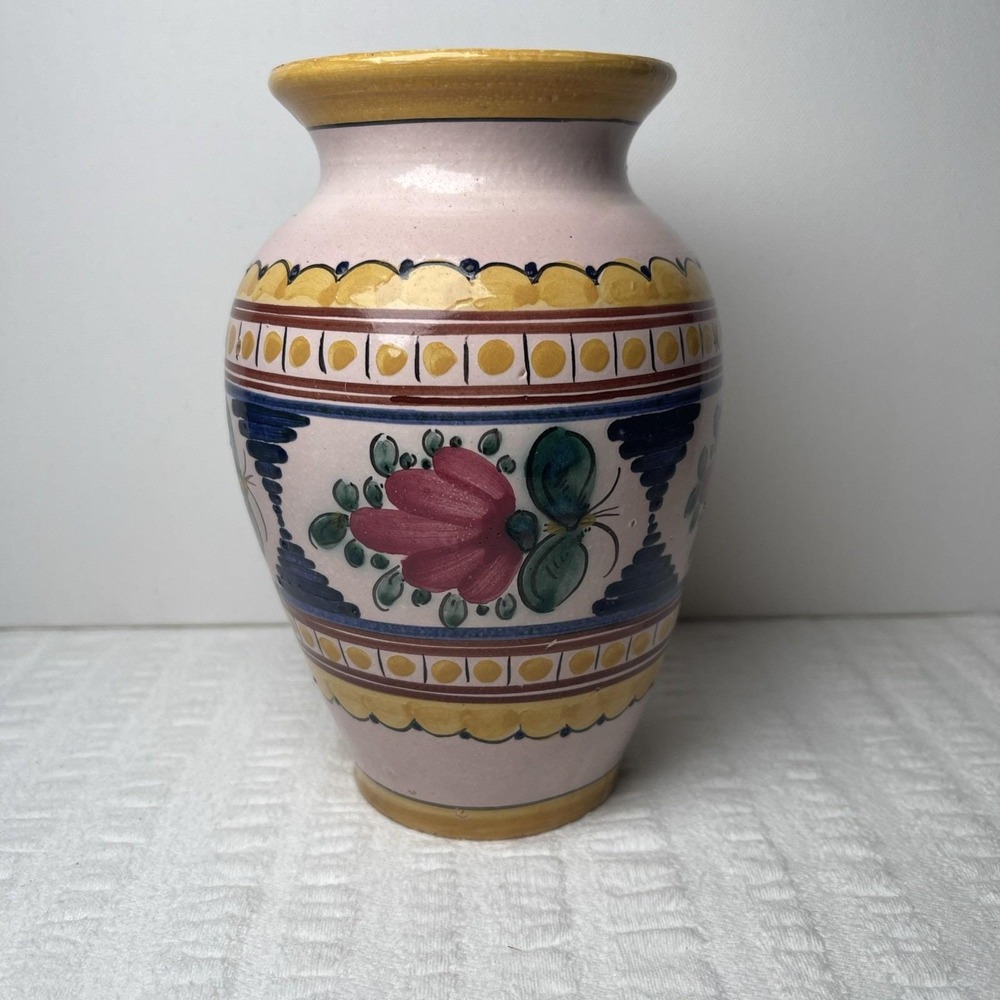 VTG Czech Slov Moda Pink Signed RM UTO 016 Ceramic Pottery Vase 7"
